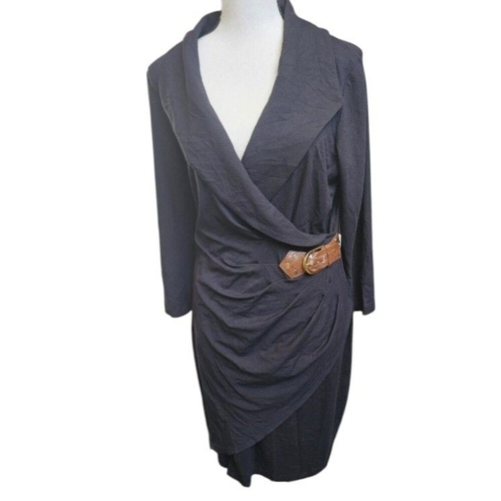 Cache Black Side Belted Dress Shawl Collar Size Medium Vintage